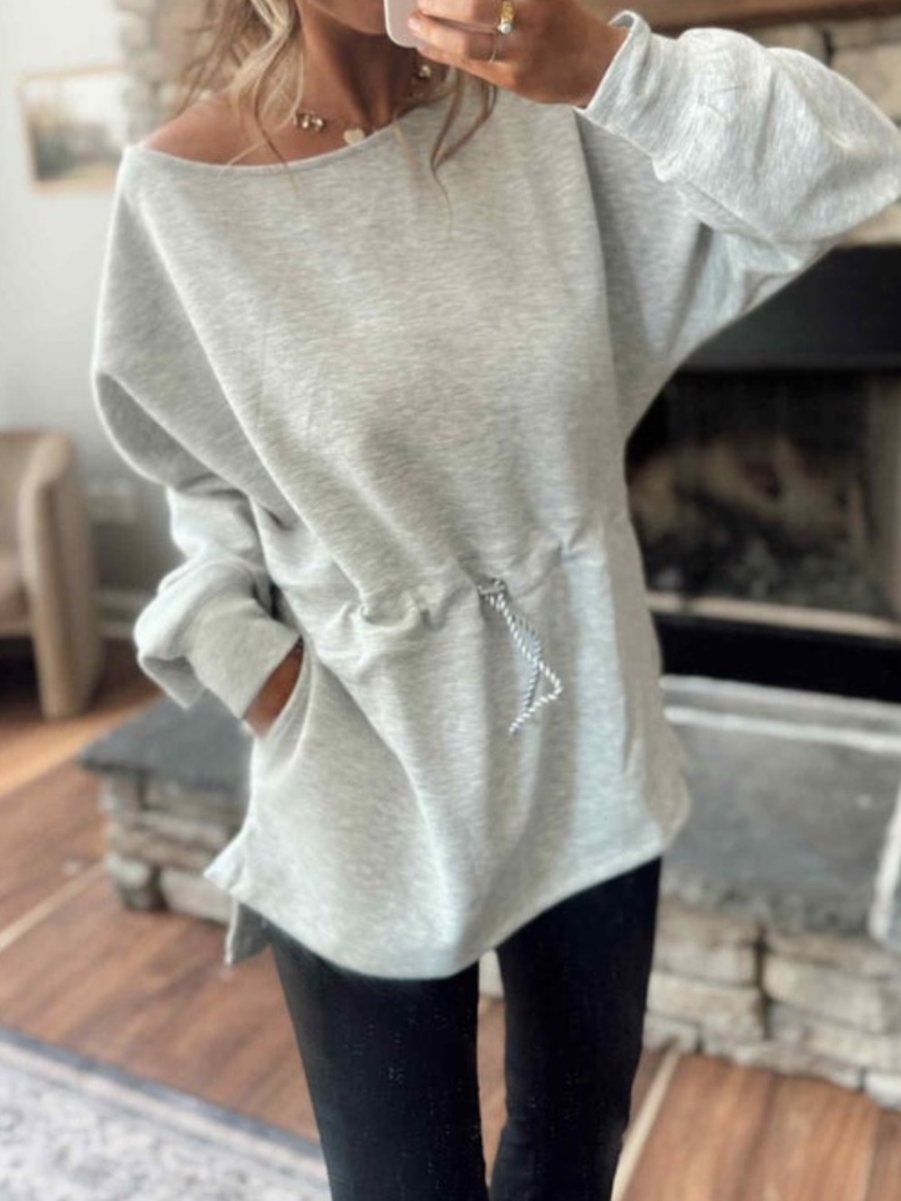 Boutique Heather Gray cinch Waist oversized top